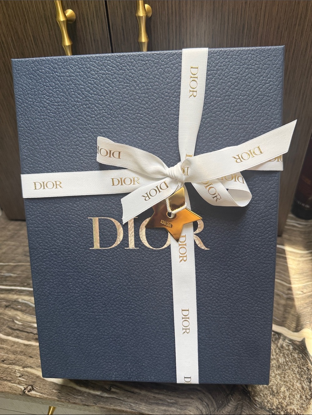 Dior White Ribbon w Gold Logo & Dior Gold Charm Star ⭐️